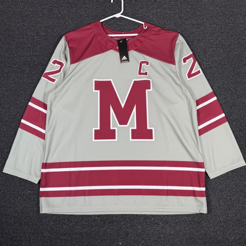 NWT Adidas UMass Minutemen Hockey Jersey Mens XL Grey Maroon 22 Captain $180 NEW